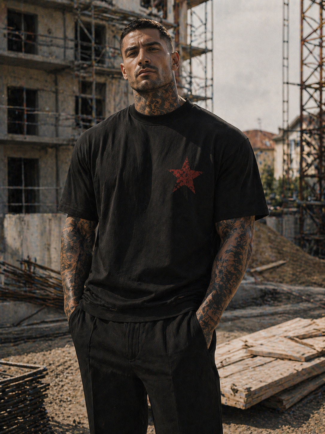EZLN Ya Basta — red star chest front black tee Swiss streetwear